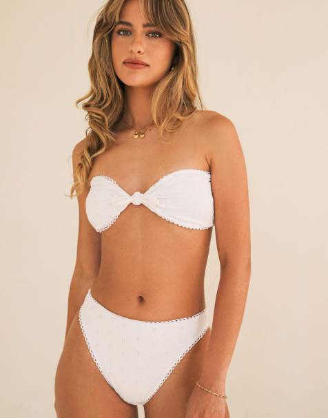 Dippin' Daisy's Bunny knotted bandeau bikini top in white - view 1