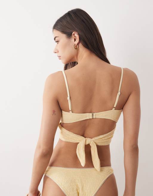 Dippin Daisys corset bikini top with picot trim in vanilla custard, 5 of 5