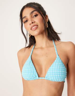 Dippin Daisys Exclusive Mix And Match Gingham Triangle Bikini Top In Blue