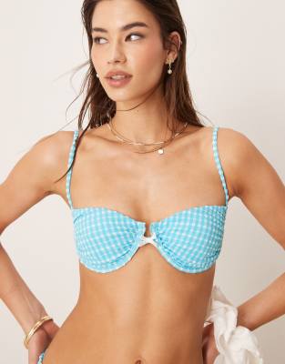 Dippin Daisys Exclusive Mix And Match Gingham Underwire Bikini Top In Blue