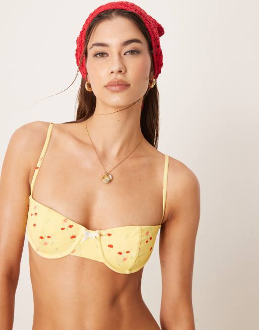 Dippin Daisy's Exclusive mix and match rosewater floral print underwire bikini top in yellow