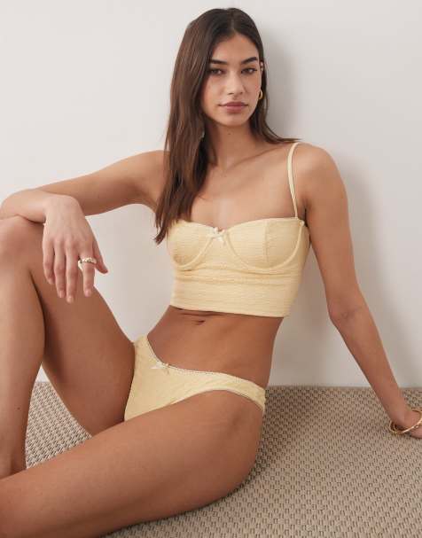 Dippin Daisys high leg bikini bottom with picot trim in vanilla custard - view 1