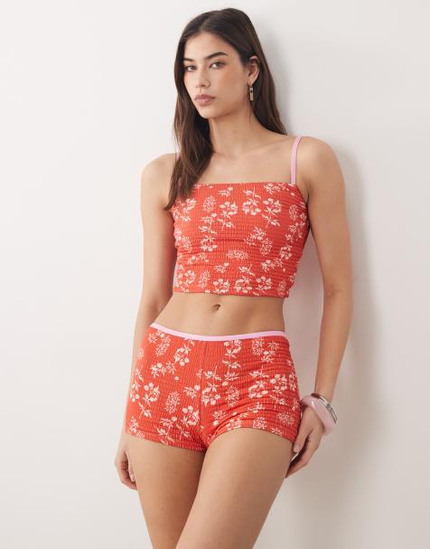 Dippin Daisys micro short bikini bottom in red floral - view 1