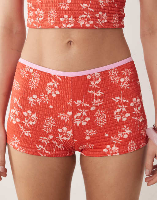 Dippin' Daisy's micro short bikini bottoms in red floral, 3 of 4