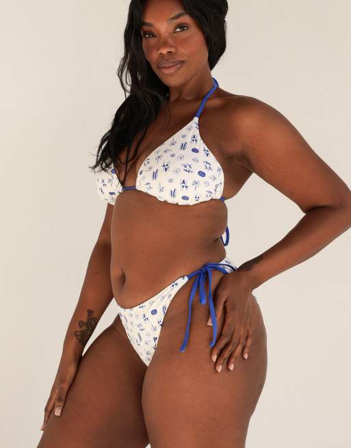 Dippin' Daisy's Palm tie back triangle bikini top in indigo/ivory, 6 of 7