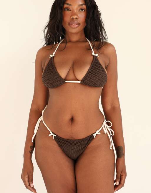 Dippin' Daisy's Palm tie back triangle bikini top in turkish coffee/ivory, 5 of 7