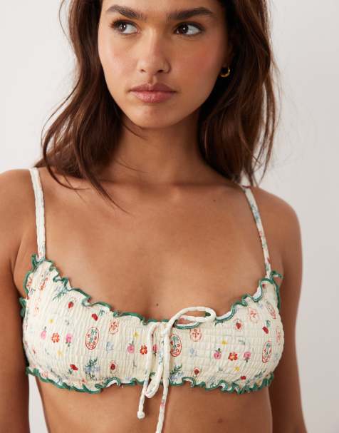 Dippin Daisys Printemps ruched tie front bikini top in ditsy floral - view 1