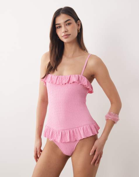 Dippin Daisys swimsuit with frill detail in prism pink - view 1