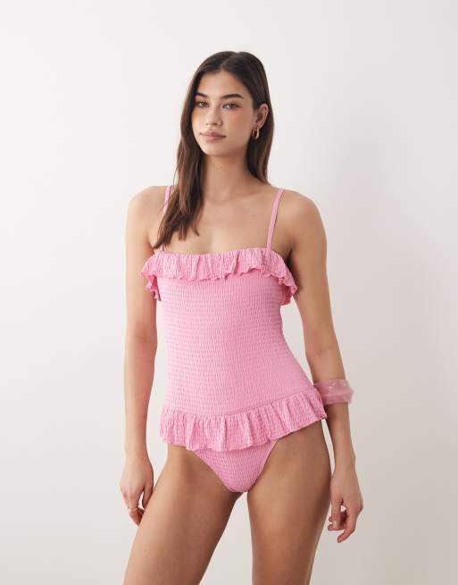 Dippin Daisys swimsuit with frill detail in prism pink, 4 of 5