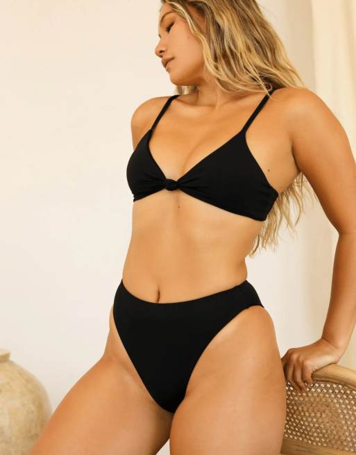 Dippin' Daisy's Zen knotted triangle bikini top in black, 5 of 7