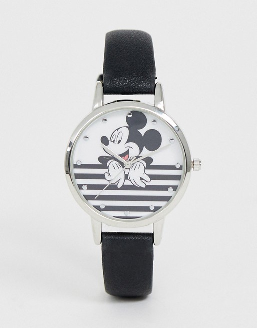 Disney mickey mouse stripe watch in black/white