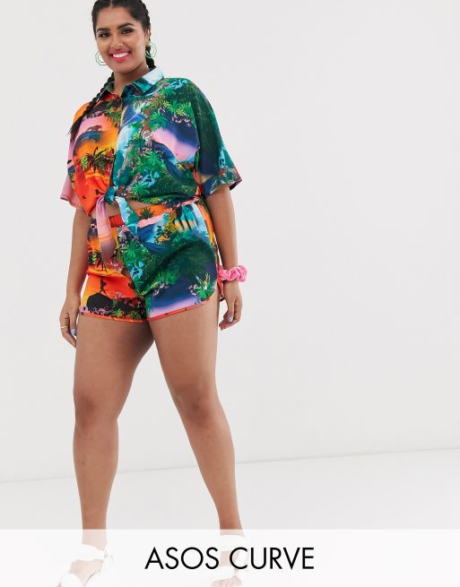 Disney The Lion King x ASOS DESIGN Curve shorts two-piece in sunset print