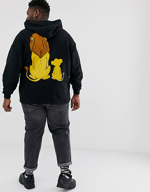 and DESIGN ASOS oversized x Lion | print Simba ASOS The Disney hoodie Mufasa with Plus King back