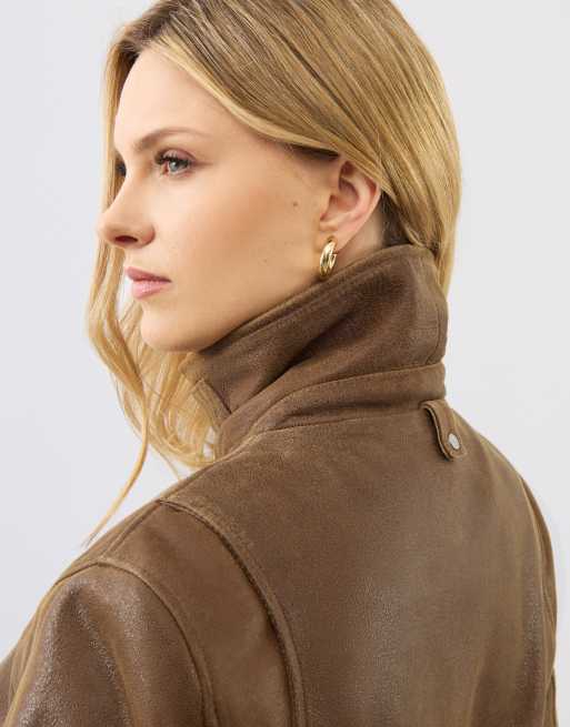 Disstressed real leather short jacket jacket with funnel neck, 2 of 5