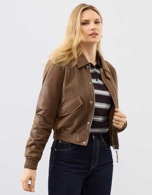 Disstressed real leather short jacket jacket with funnel neck, 4 of 5