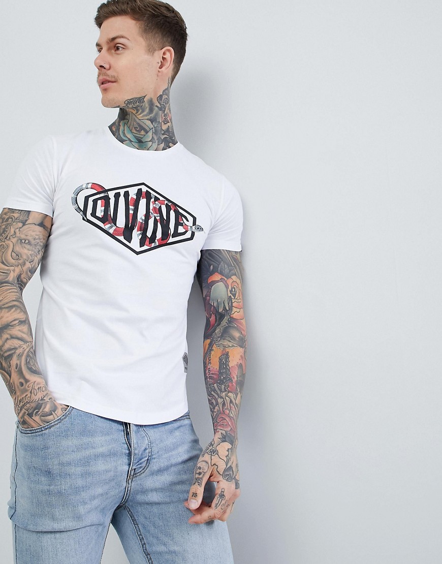 Divine - T-shirt con logo effetto serpente sul davanti-Bianco