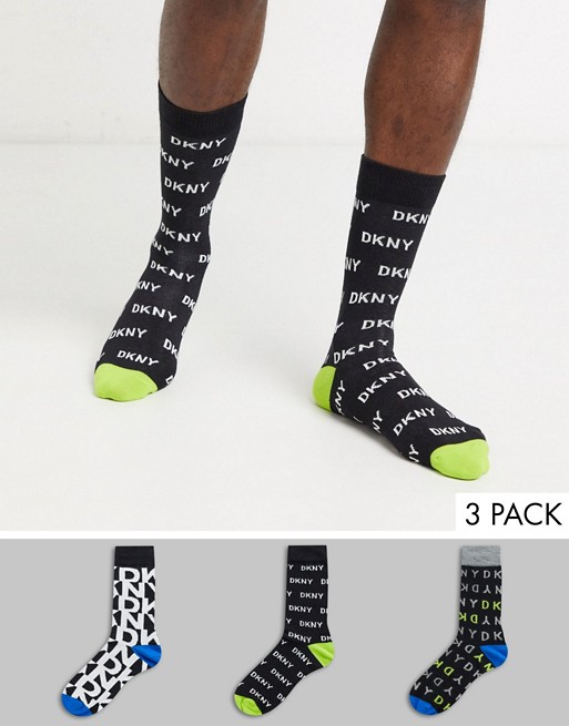 DKNY 3 pack all over logo crew socks