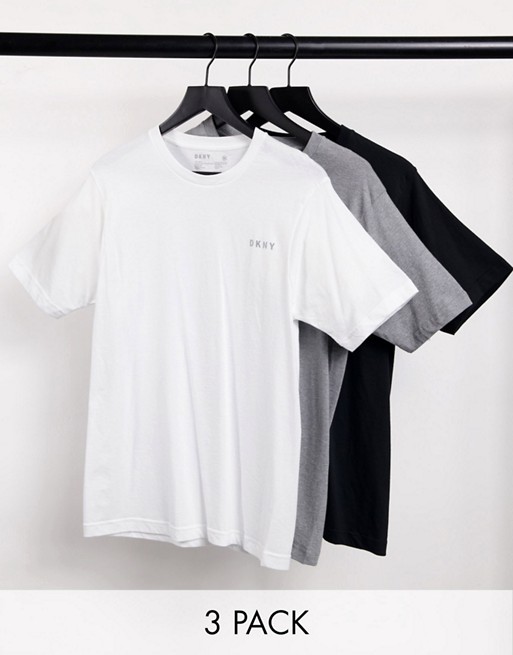 DKNY 3 pack crew t-shirts in black white and grey marl