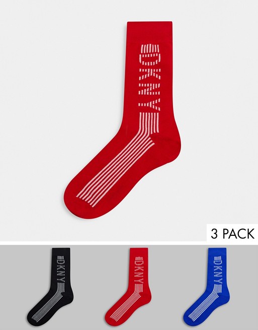 DKNY 3 pack gem sports socks in black red blue