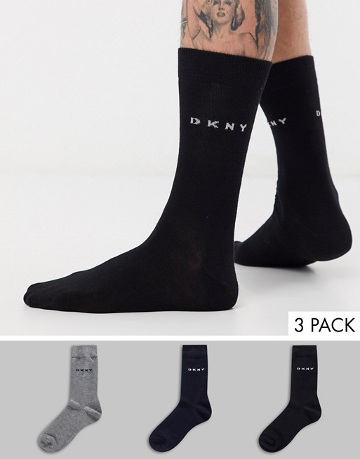 DKNY 3 pack logo crew socks