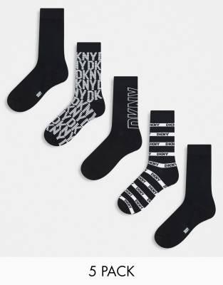 DKNY 5 pack granite socks in black