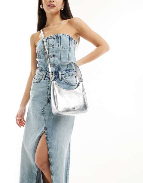 DKNY – Alexa – Silverfärgad, metallisk axelväska - view 1