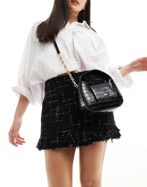 DKNY - Arden - Tas met handvat aan de bovebkant en crossbody band in zwart met krokodillenmotief