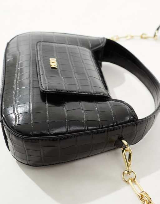 DKNY Arden top handle bag with cross body strap in black croc ASOS