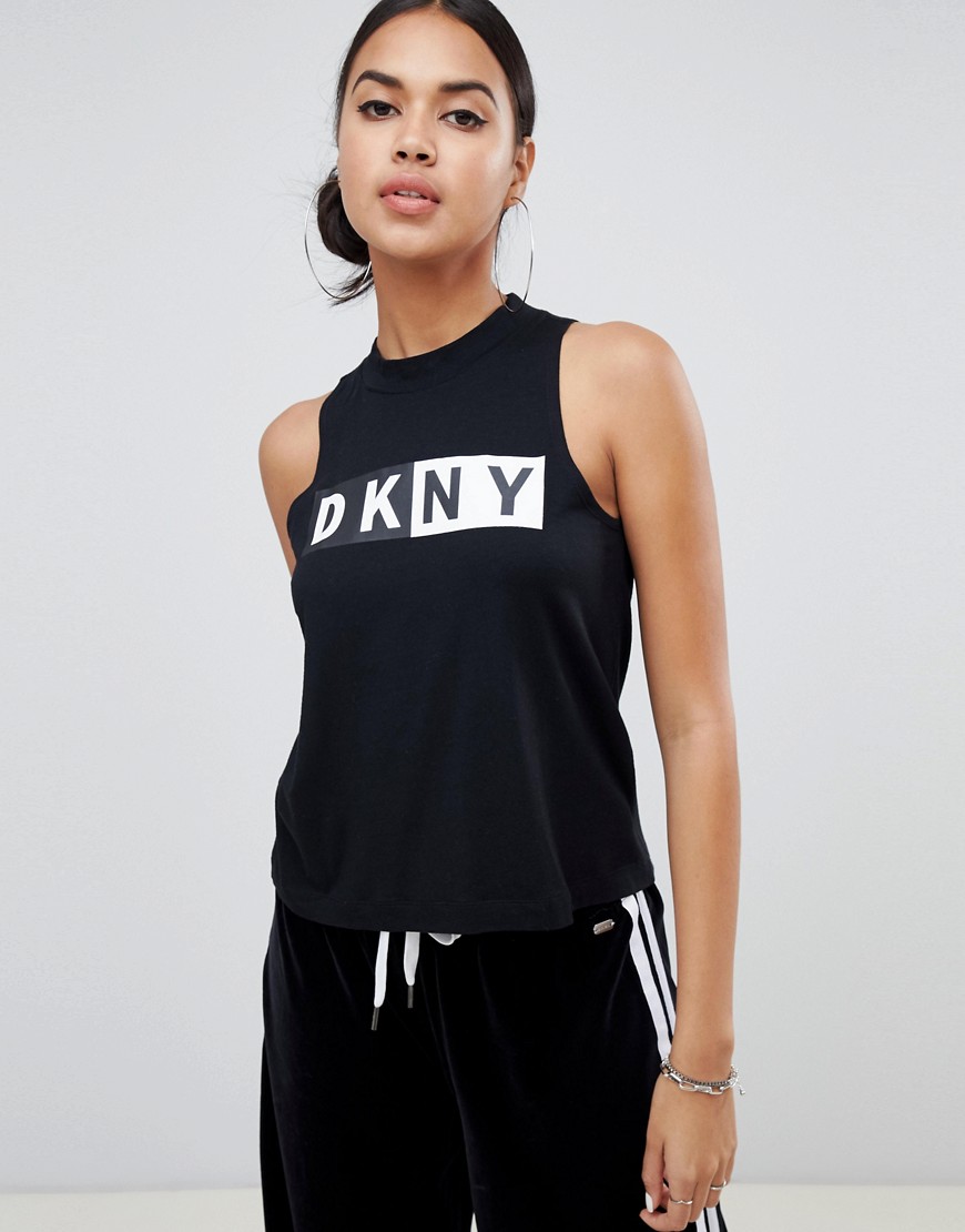 DKNY – Ärmlös topp med hög krage-Svart