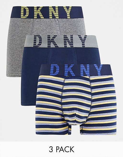 DKNY Aurora 3 pack boxers in blue and yellow stripe