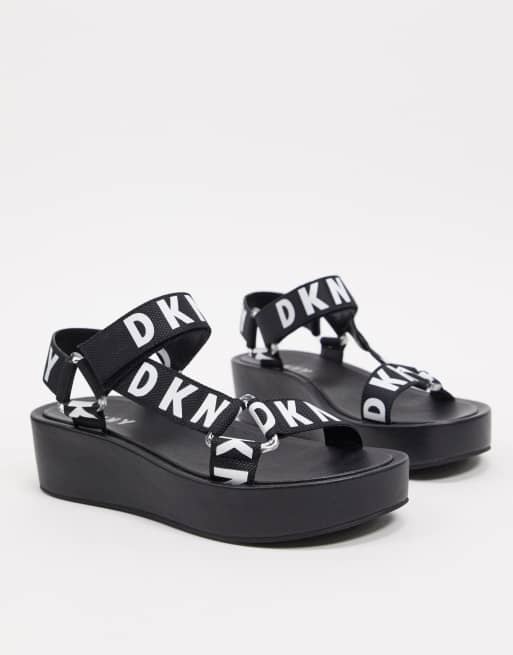 DKNY Ayli logo strap platform sandals in black ASOS