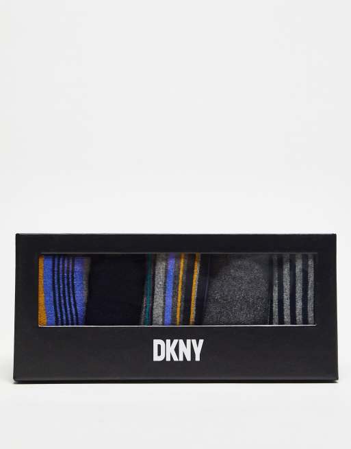 DKNY Box 5 pack socks in navy and orange multi stripe , 2 of 4