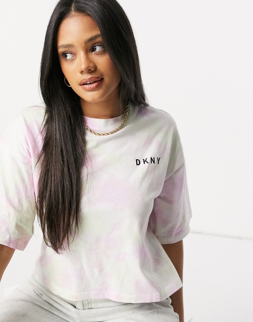 DKNY boxy logo tshirt in tie dye print-Multi