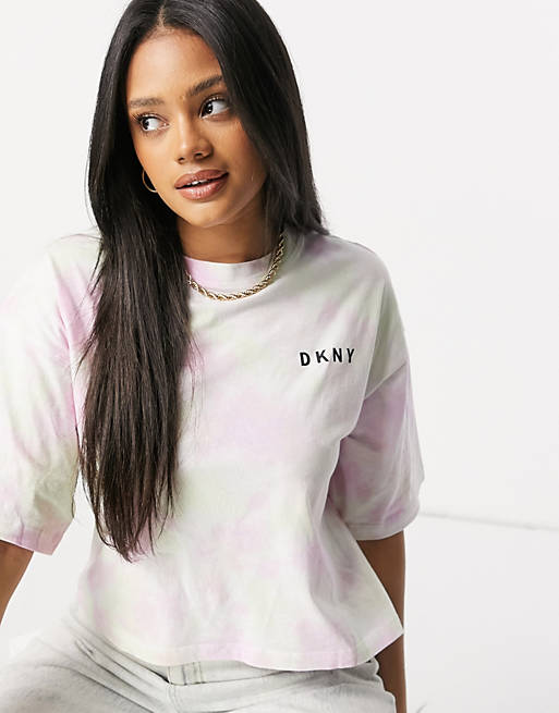  DKNY boxy logo tshirt in tie dye print 