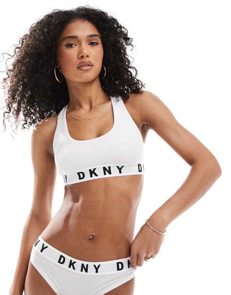DKNY Bralette in white/ black logo - WHITE - view 1