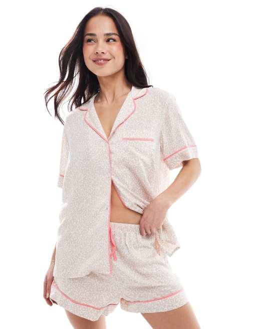 DKNY Breezing through short sleeve notch top & boxer sleep set in suede animal