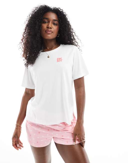 DKNY Brighten your day short sleeve top & boxer sleep set in pink tulip