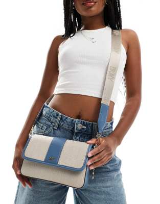 Dkny Bryant Leather Flap Crossbody Bag With Strap In Light Blue - Discount £58