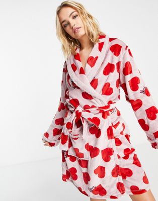 DKNY chenille robe in pink heart print - ASOS Price Checker