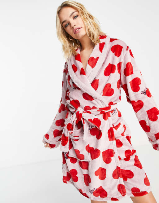 DKNY chenille robe in pink heart print