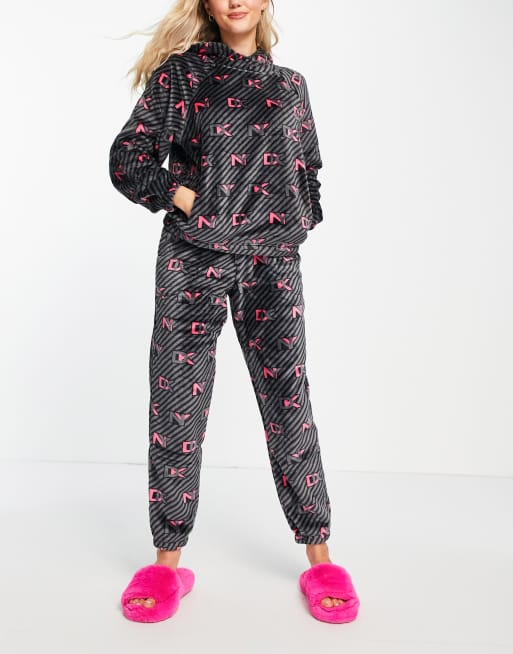 DKNY chenille trackies lounge set in black print