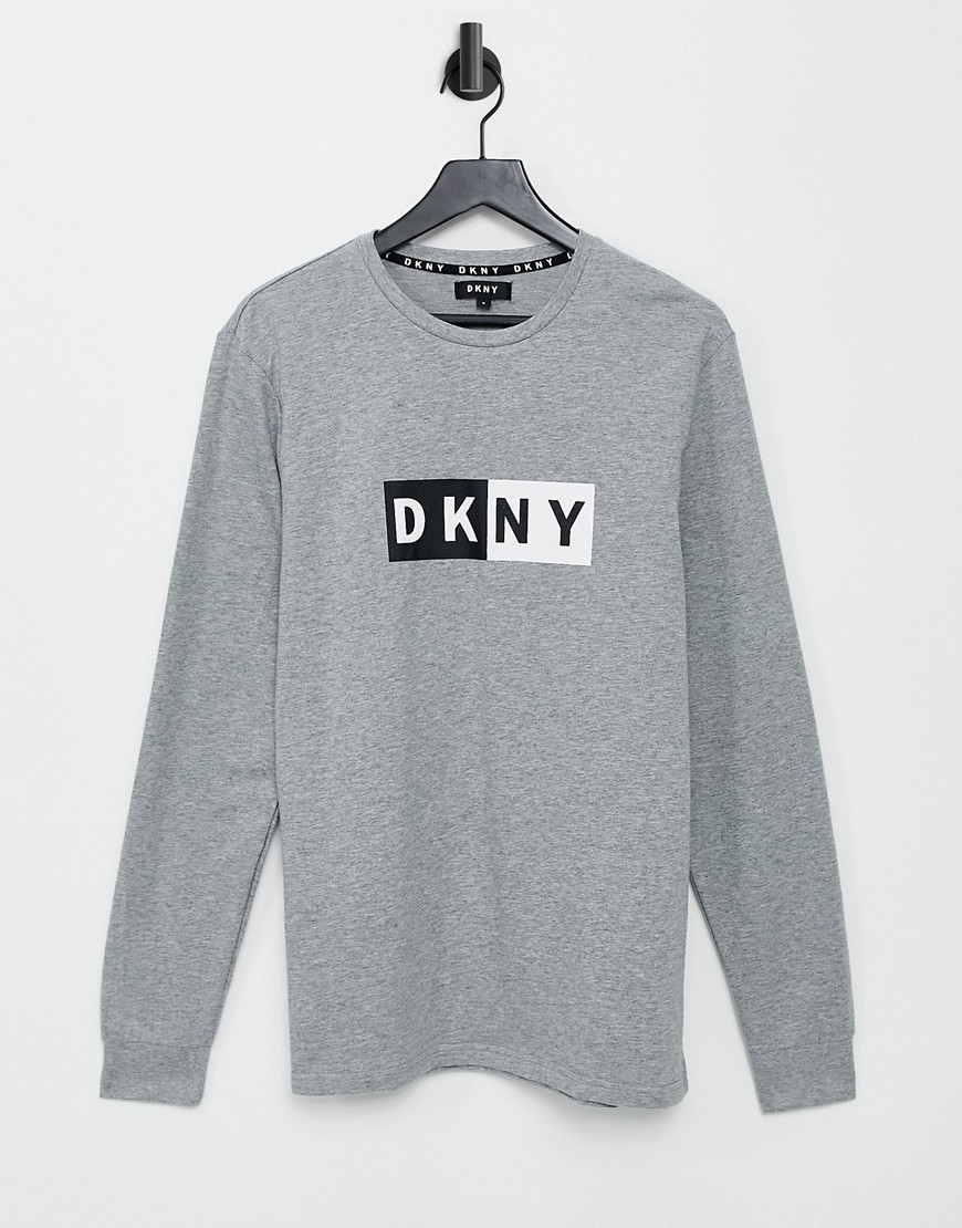 DKNY chest logo long sleeve t-shirt in grey marl