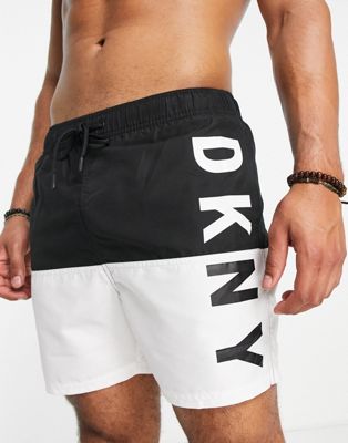 DKNY colour block swim short in black and white