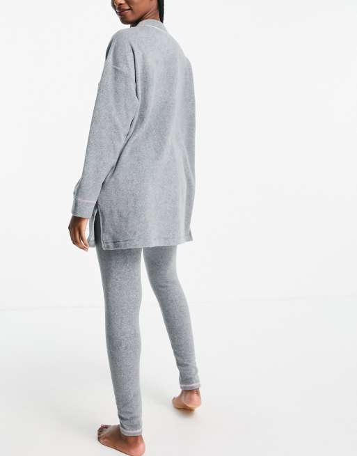 DKNY - Completo con cardigan e leggings da casa grigi in maglia morbida, 2 di 4
