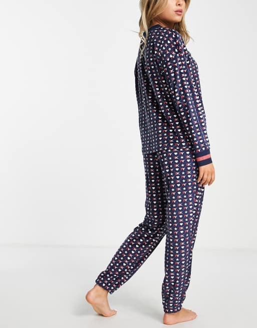 DKNY - Completo da casa in velour blu navy a cuori con top e joggers, 2 di 4
