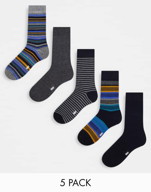 DKNY - Confezione da 5 paia di calze a righe multicolore, blu e arancione 
