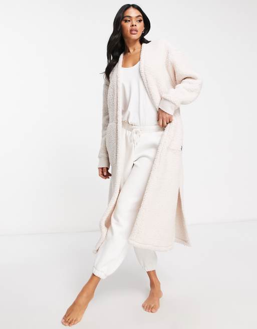 DKNY cosy maxi cardigan with logo detail in cream