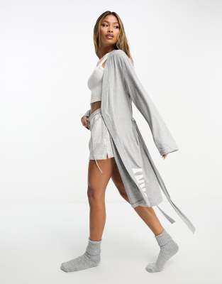 DKNY cotton jersey super soft logo robe in grey