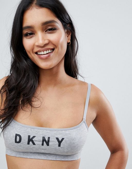 DKNY cotton logo seamless scoop bralette in gray