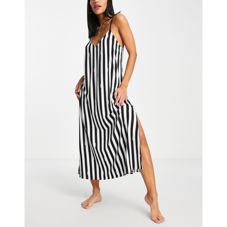 dkny black and white maxi dress Dkny Women's Ribbed Tank MAXI Dress in Black/Eggnog